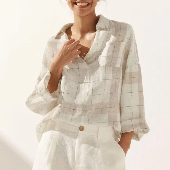 Lintico Linen Plaid Oversized Pocket Shirt NWT - Picture 6 of 6
